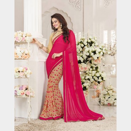 Vinay’s soft Printed Georgette Sharee with embroidered blouse piece